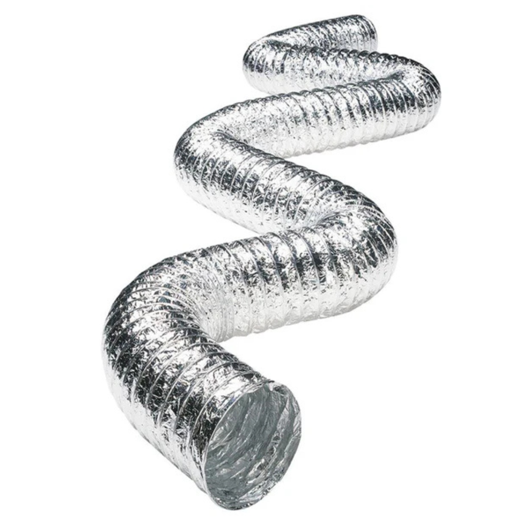 10m aluminium uninsulated flexible ducting from Direct Duct Supplies, showing lightweight, corrugated metal for ventilation or HVAC use.